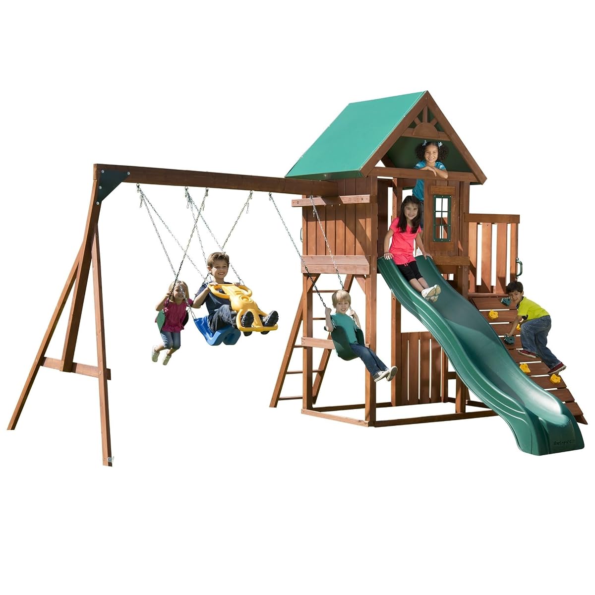 Alpine View Wooden Swing Set with with Vinyl Canopy