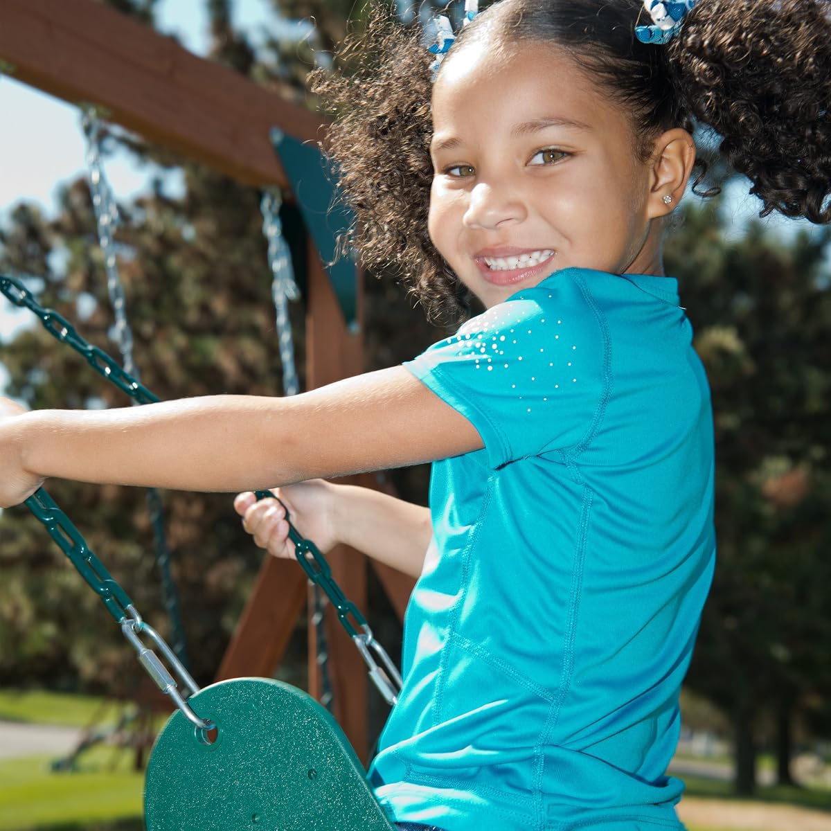 Alpine View Wooden Swing Set with with Vinyl Canopy