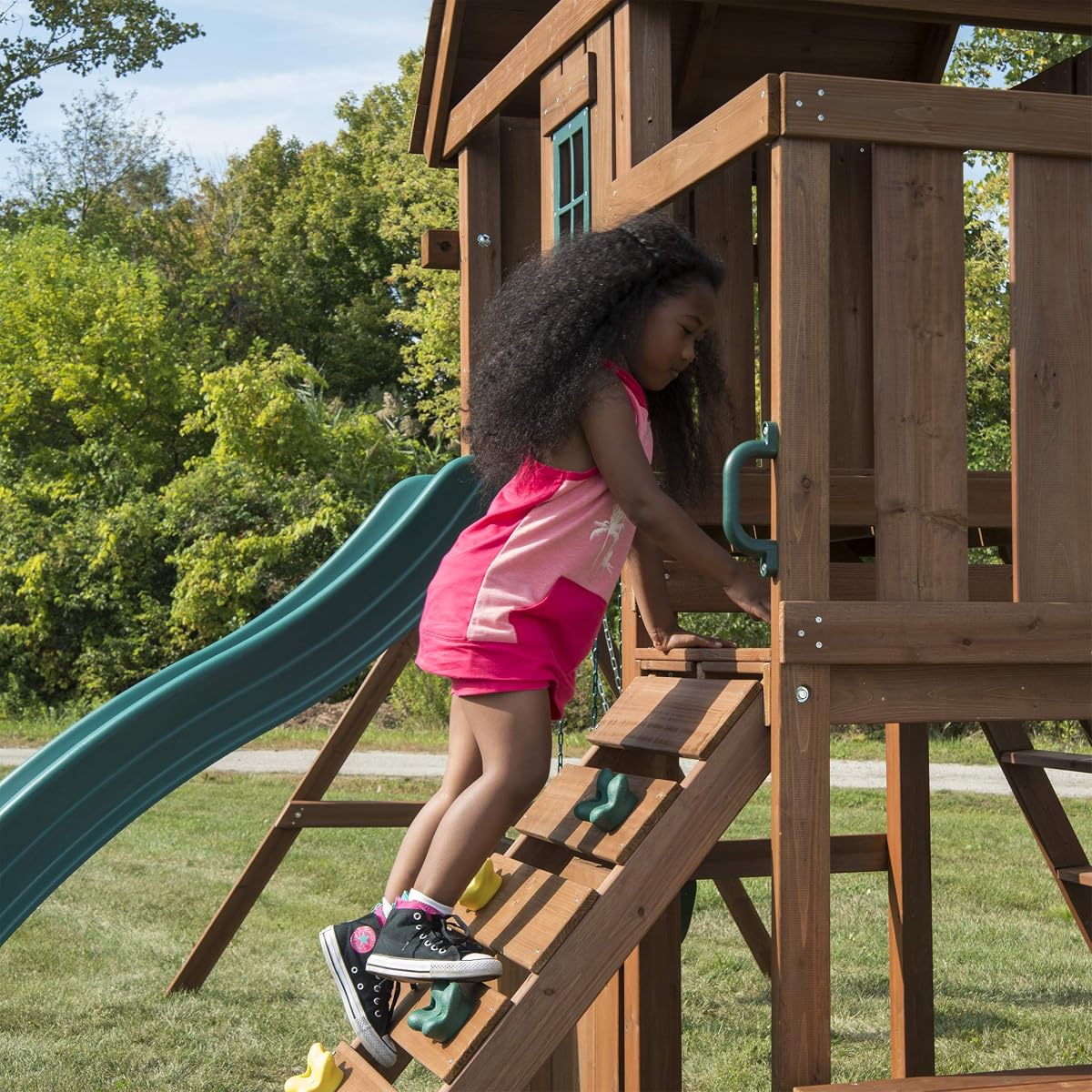 Caribou Valley Wooden Swing Set with Wood Roof