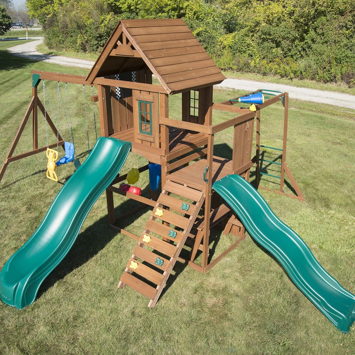 Knightsbridge Super Wooden Swing Set with Two Slides