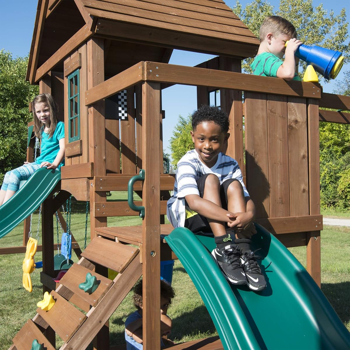 Knightsbridge Super Wooden Swing Set with Two Slides