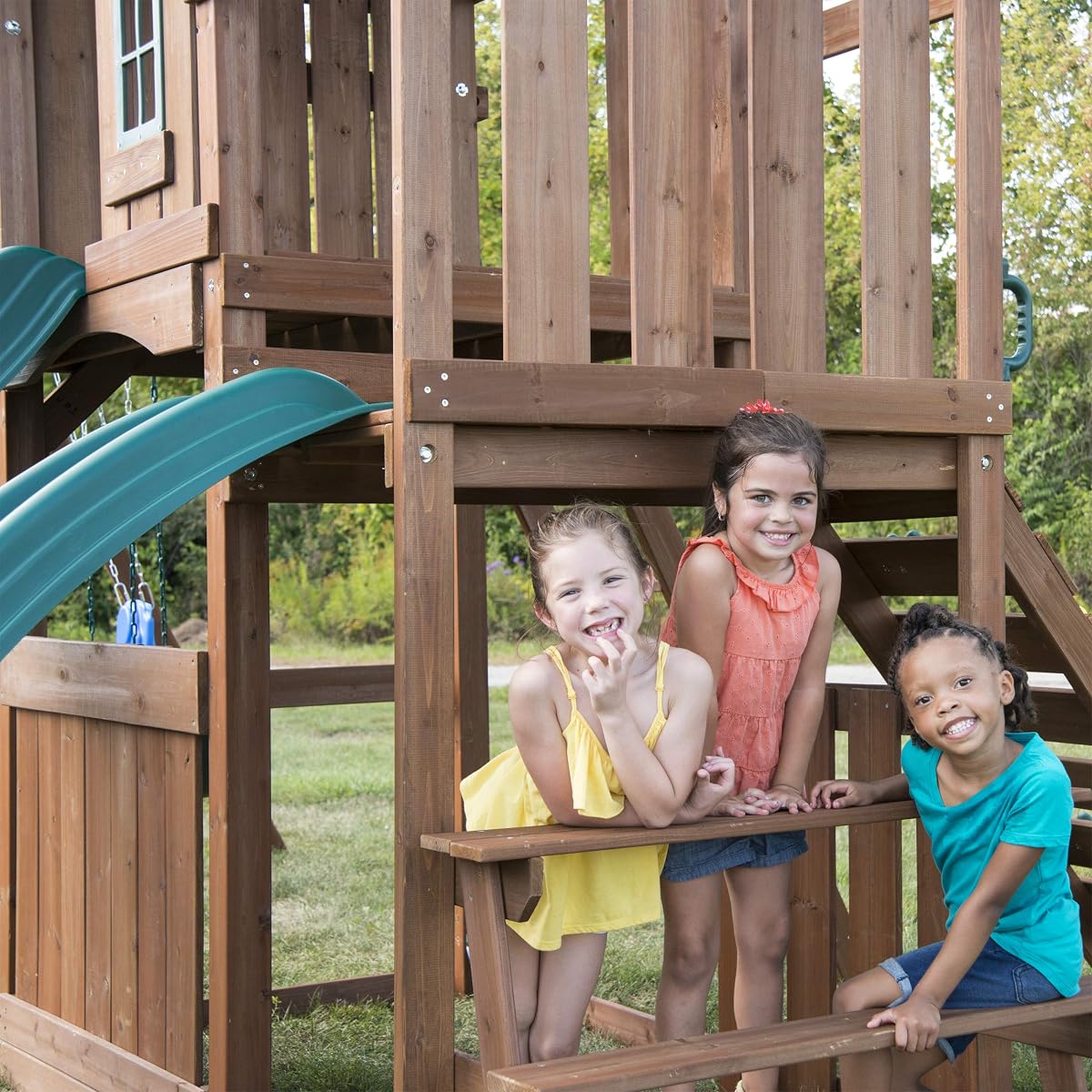 Lookout Mountain Wooden Swing Set with Two Slides