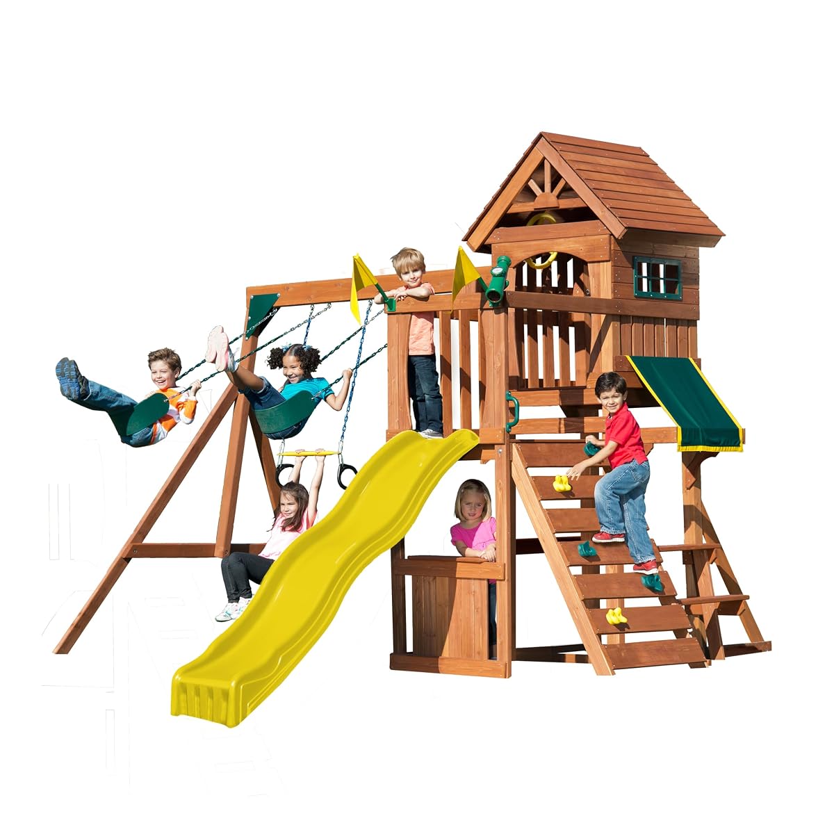 Sunnyhill Wooden Swing Set with Wood Roof
