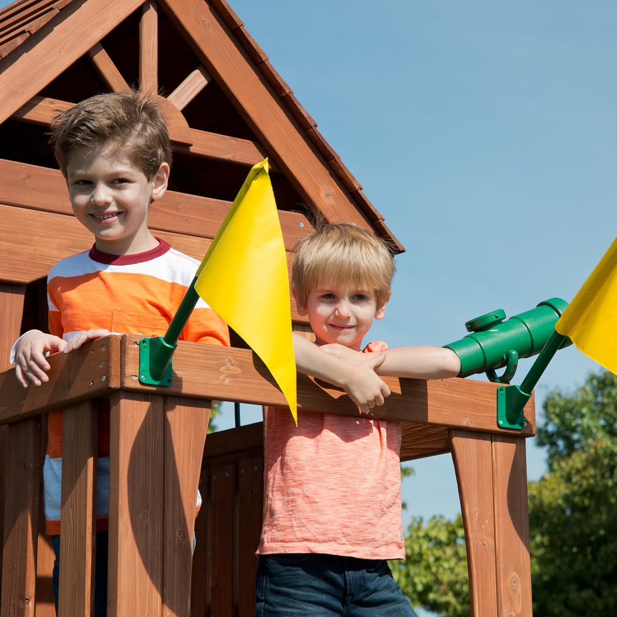 Sunnyhill Wooden Swing Set with Wood Roof