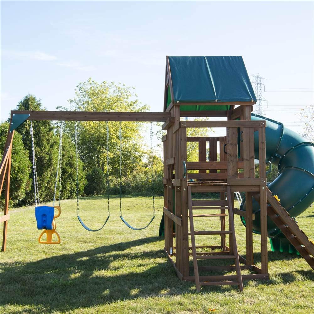Tellico Terrace Wood Swing Set with Two Slides