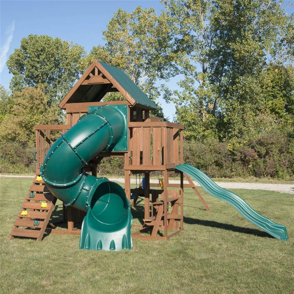 Tellico Terrace Wood Swing Set with Two Slides