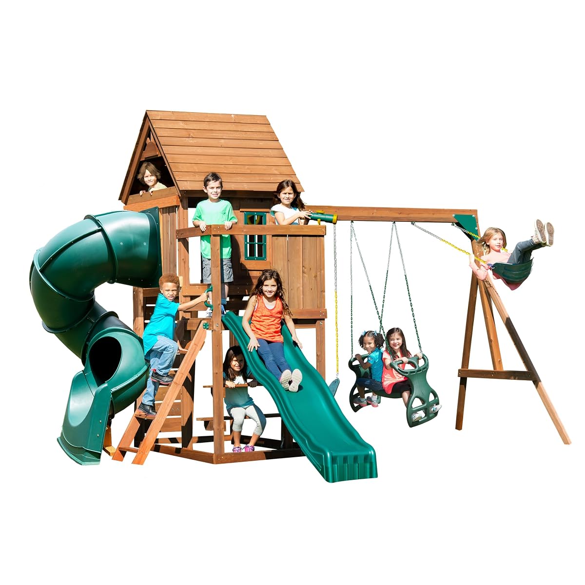Turbo Treehouse Wooden Swing Set with Wood Roof